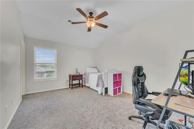 12765 N Imperial Dr, Platte City, MO 64079 - bedroom featuring lofted ceiling, a desk, carpet floors, baseboards, and a ceiling fan