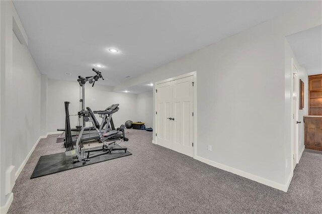 12765 N Imperial Dr, Platte City, MO 64079 - workout area featuring carpet flooring, baseboards, and recessed lighting