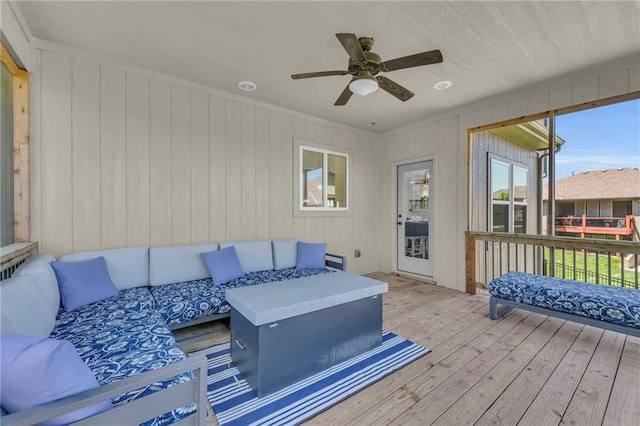 12765 N Imperial Dr, Platte City, MO 64079 - wooden terrace with ceiling fan and an outdoor hangout area