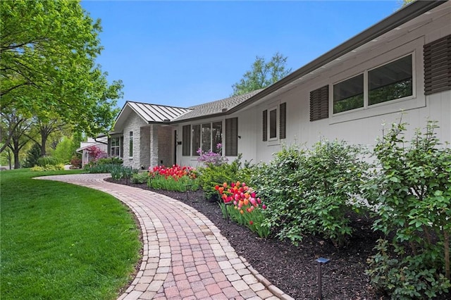 9818 Overbrook Ct, Leawood, KS 66206 - exterior space with a lawn, a standing seam roof, and metal roof