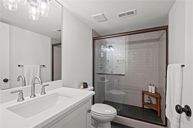 9818 Overbrook Ct, Leawood, KS 66206 - full bath featuring visible vents, vanity, toilet, and a shower stall
