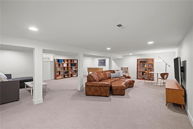 9818 Overbrook Ct, Leawood, KS 66206 - living room featuring carpet floors, recessed lighting, and visible vents