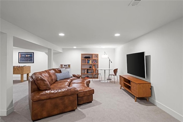 9818 Overbrook Ct, Leawood, KS 66206 - living area featuring baseboards, recessed lighting, and light colored carpet