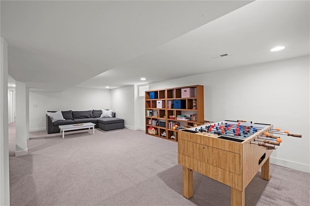 9818 Overbrook Ct, Leawood, KS 66206 - game room featuring recessed lighting, baseboards, visible vents, and light carpet