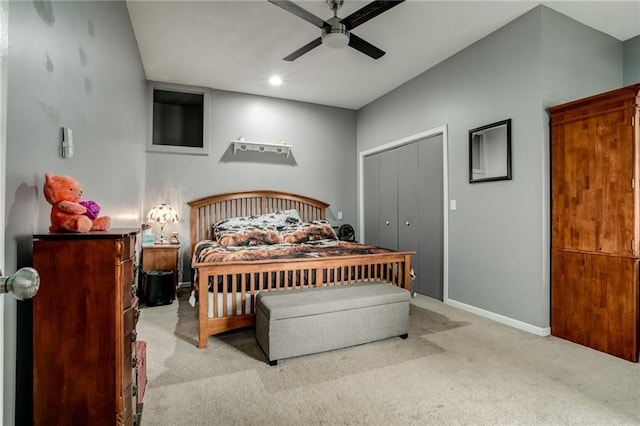 516 Parker St, Osawatomie, KS 66064 - bedroom featuring carpet flooring, recessed lighting, baseboards, a ceiling fan, and a closet