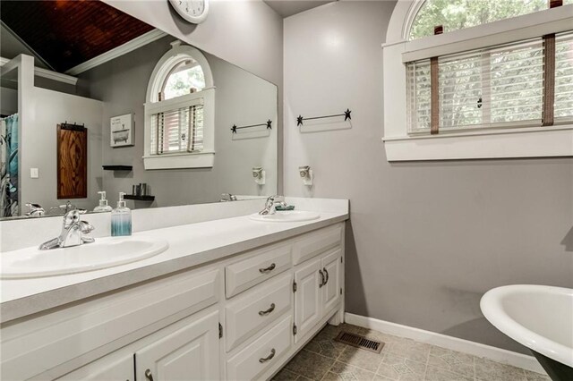516 Parker St, Osawatomie, KS 66064 - bathroom with healthy amount of natural light, baseboards, and double vanity