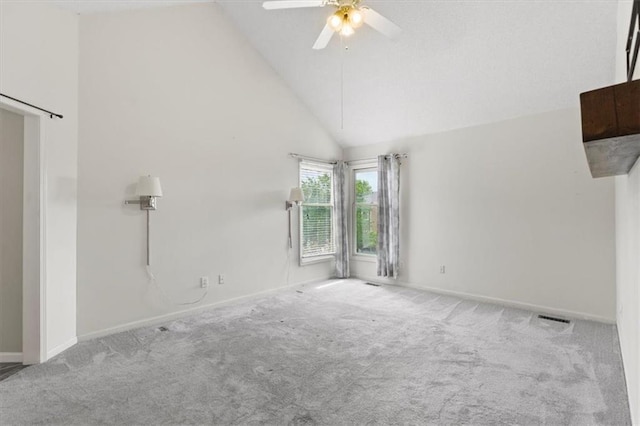 14175 W 149th Ter, Olathe, KS 66062 - spare room featuring carpet, a ceiling fan, baseboards, and high vaulted ceiling