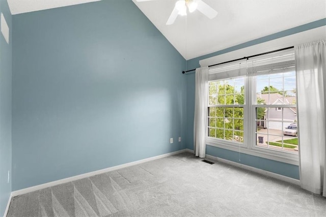 14175 W 149th Ter, Olathe, KS 66062 - unfurnished room with lofted ceiling, carpet, baseboards, and a ceiling fan