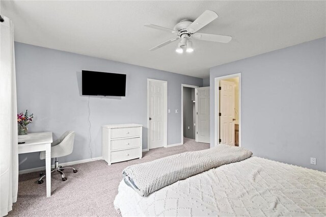 bedroom featuring baseboards, carpet, and a ceiling fan