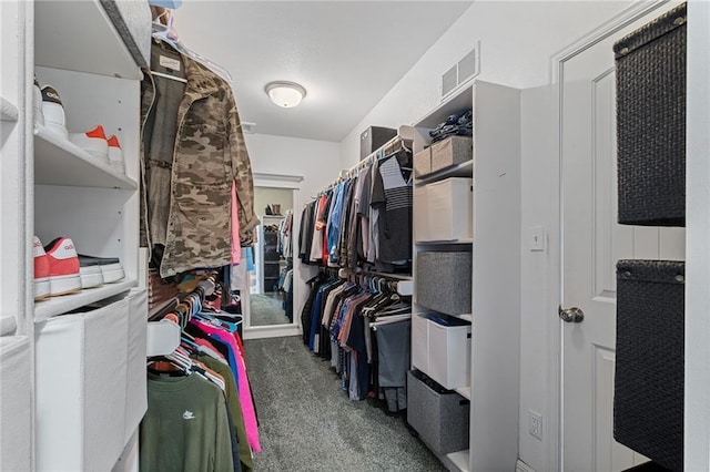 walk in closet featuring visible vents and carpet