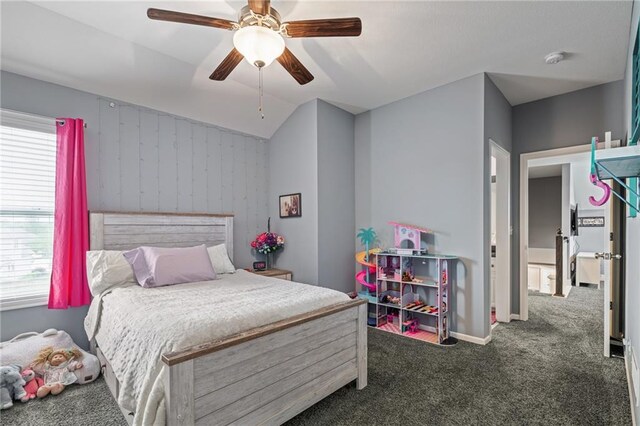 bedroom with carpet floors, a ceiling fan, and baseboards