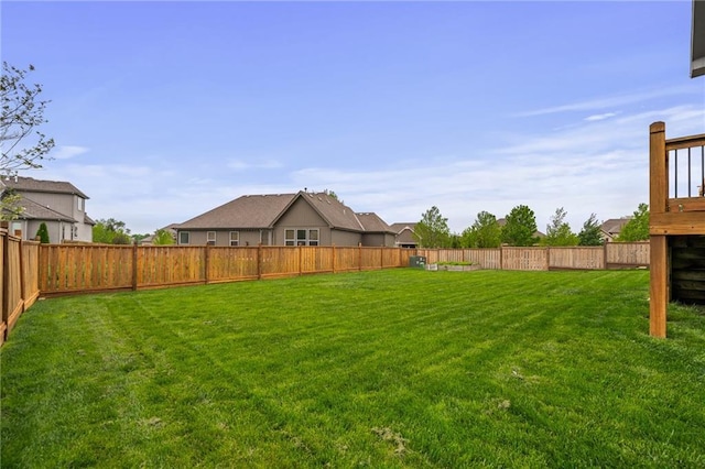 view of yard with a fenced backyard