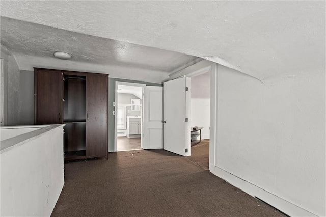 interior space with carpet flooring and a textured ceiling