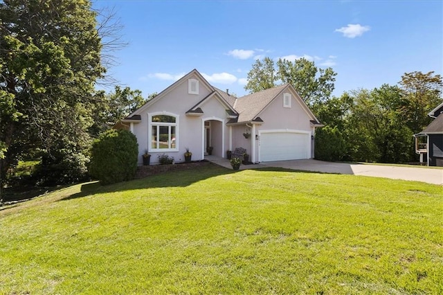 22716 E 29th Street Lane Ct S, Blue Springs, MO 64015 - view of front of home with driveway, a front lawn, a garage, and stucco siding