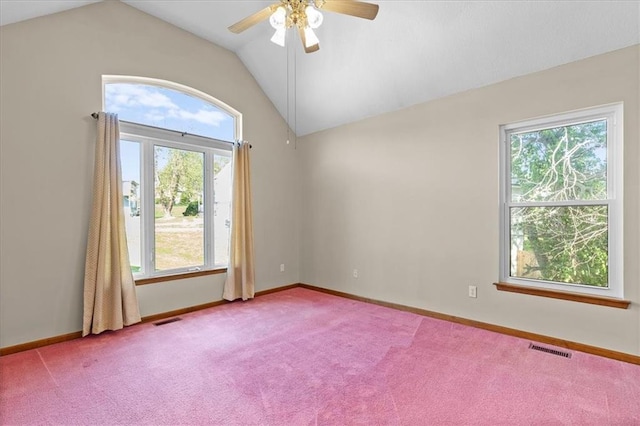 22716 E 29th Street Lane Ct S, Blue Springs, MO 64015 - unfurnished room with carpet, vaulted ceiling, healthy amount of natural light, ceiling fan, and baseboards
