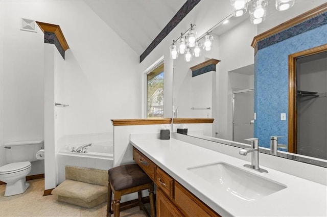 22716 E 29th Street Lane Ct S, Blue Springs, MO 64015 - full bath with vaulted ceiling, a shower stall, vanity, a garden tub, and toilet