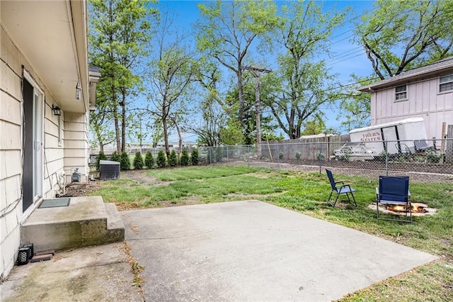 view of patio with fence and cooling unit