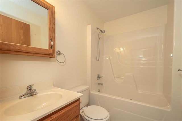 full bath with toilet, shower / bath combination, and vanity