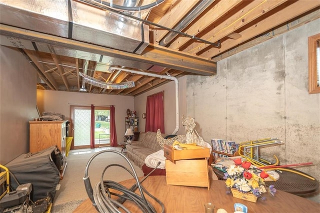 basement with wood finished floors