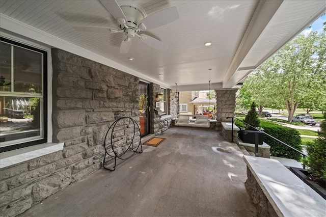 12 E 57th St, Kansas City, MO 64113 - view of patio / terrace featuring covered porch and a ceiling fan