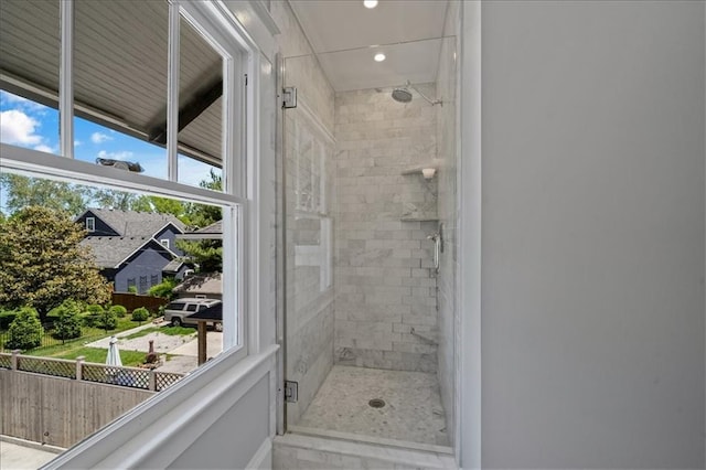 12 E 57th St, Kansas City, MO 64113 - full bath with a shower stall, recessed lighting, and baseboards
