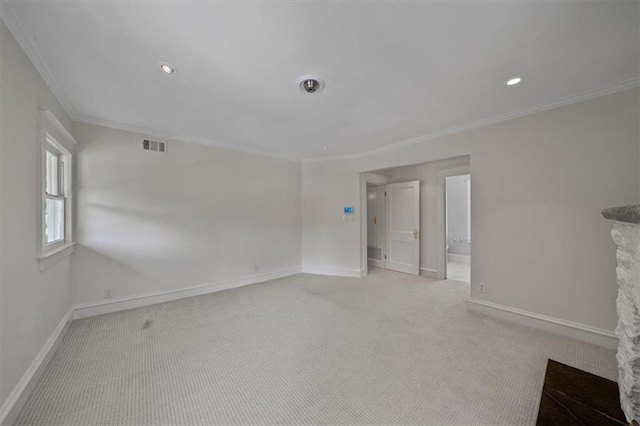12 E 57th St, Kansas City, MO 64113 - empty room with crown molding, baseboards, light carpet, and recessed lighting