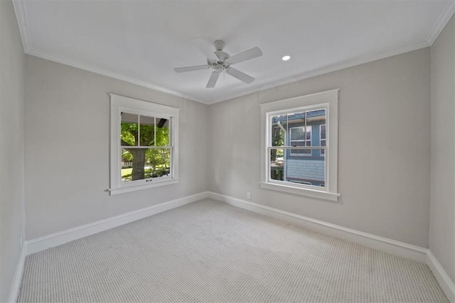 12 E 57th St, Kansas City, MO 64113 - empty room with carpet flooring, crown molding, baseboards, healthy amount of natural light, and a ceiling fan