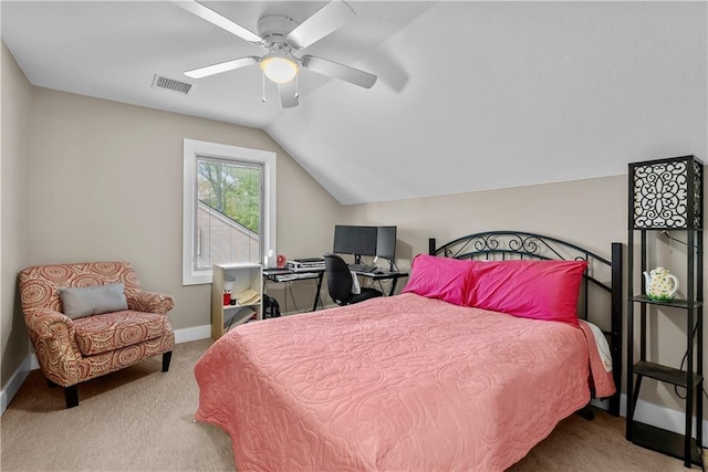 3610 NE Basswood Dr, Lees Summit, MO 64064 - bedroom with carpet floors, baseboards, lofted ceiling, and a ceiling fan