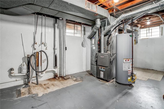 below grade area with visible vents and water heater