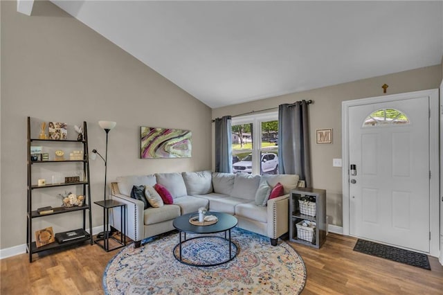 living room with baseboards, a healthy amount of sunlight, and wood finished floors