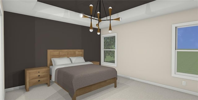 18180 NW 127th St, Platte City, MO 64079 - bedroom featuring baseboards, an inviting chandelier, and light carpet