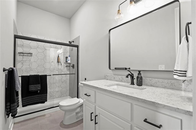 325 Ambersham Dr, Lees Summit, MO 64081 - bathroom with toilet, a shower stall, vanity, and tile patterned floors