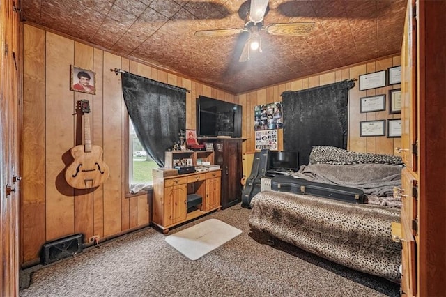 6425 N Edison Ave, Kansas City, MO 64151 - carpeted bedroom with wood walls and an ornate ceiling