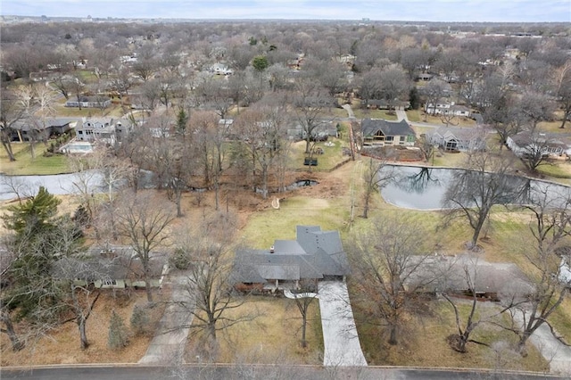 aerial view featuring a residential view and a water view