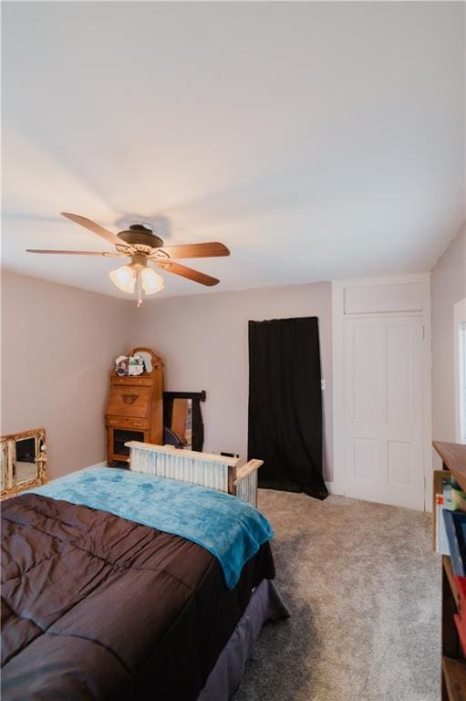 bedroom with carpet floors and ceiling fan