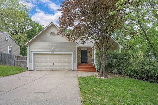 view of front facade featuring concrete driveway, an attached garage, and a porch