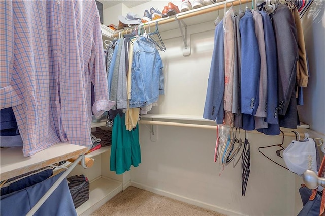 walk in closet with carpet