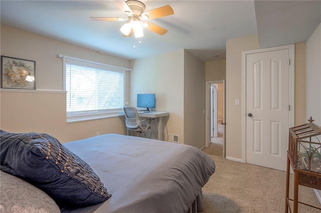 bedroom featuring carpet floors and a ceiling fan