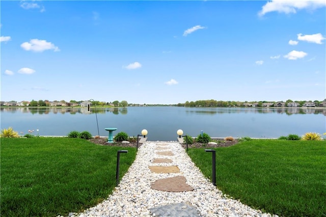 dock with a yard and a water view
