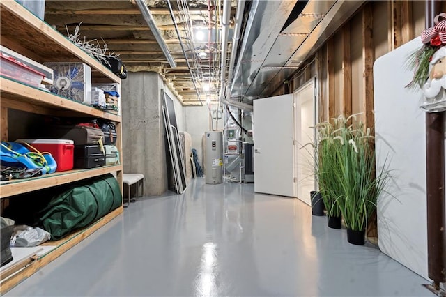 unfinished basement with water heater