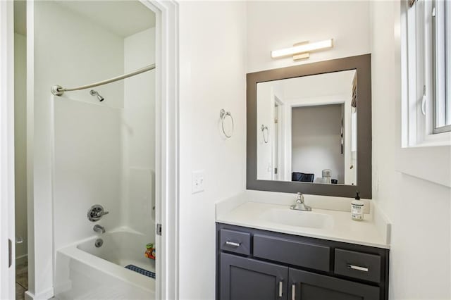bathroom featuring shower / washtub combination and vanity