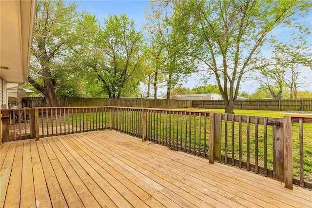 wooden deck featuring a yard and a fenced backyard