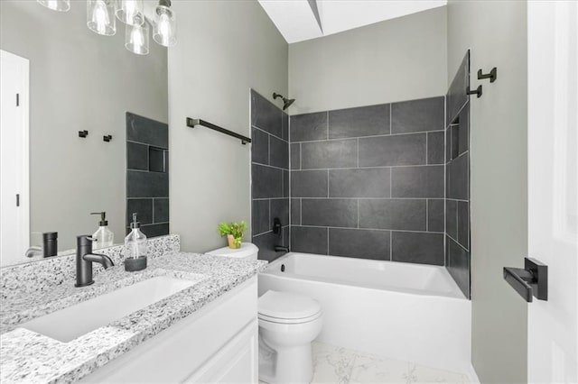 709 SW Graystone Dr, Grain Valley, MO 64029 - bathroom with vanity, marble look tiles, and bathing tub / shower combination