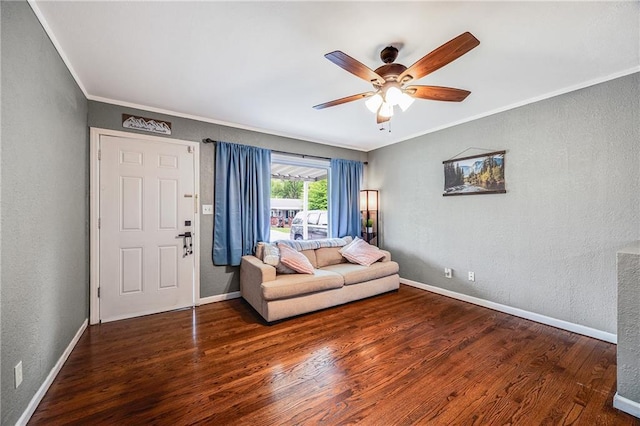 501 N Westwood Dr, Independence, MO 64050 - living room featuring baseboards, a textured wall, ceiling fan, and wood finished floors