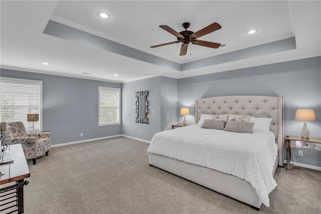 25203 W 97th Ter, Lenexa, KS 66227 - bedroom with crown molding, a raised ceiling, carpet floors, baseboards, and recessed lighting