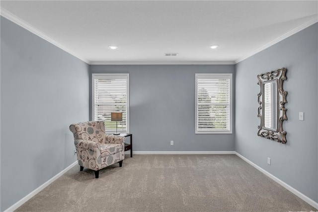 25203 W 97th Ter, Lenexa, KS 66227 - sitting room featuring crown molding, carpet floors, baseboards, and recessed lighting