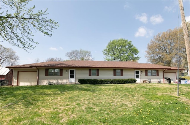 ranch-style house with a front lawn and an attached garage
