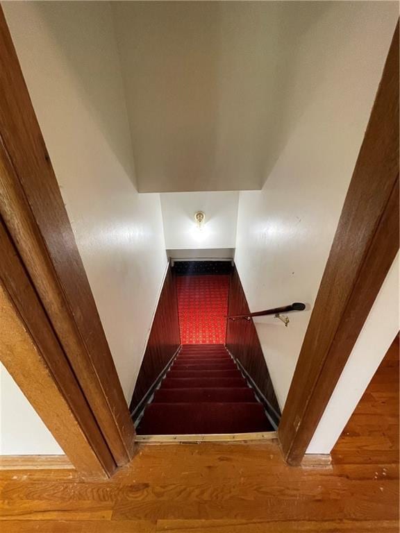 staircase with wood finished floors