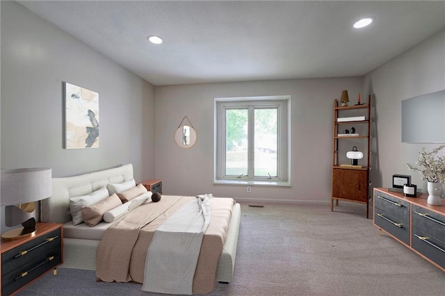 12704 Mohawk Cir, Leawood, KS 66209 - bedroom with light colored carpet, recessed lighting, and baseboards