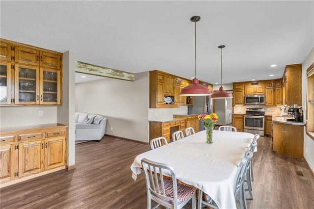 205 N 1700th Rd, Lecompton, KS 66050 - dining area with dark wood-style floors, baseboards, and recessed lighting